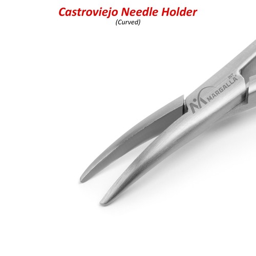 Pinzas quirúrgicas Castroviejo soporte aguja instrumentos dentales rectos y curvos - Imagen 5 de 6
