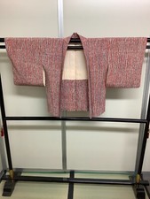 Japanese Vintage Kimono Haori Jacket pure silk red stripe Height 38.34inch