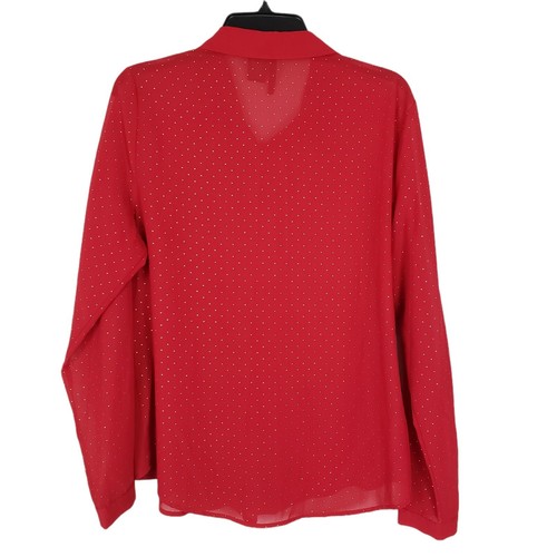 New Directions Damen Bluse rot Langarm rot transparent Golddetails Oberteil L - Bild 2 von 8