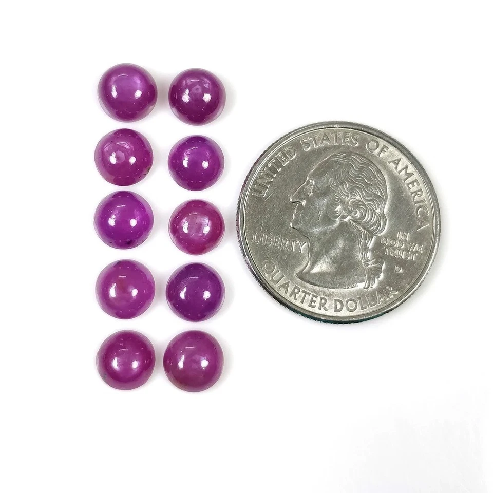 Cabujón de forma redonda de piedras preciosas rosa frambuesa natural de 17,45 quilates 7 mm 10 un. Foto 3 de 4