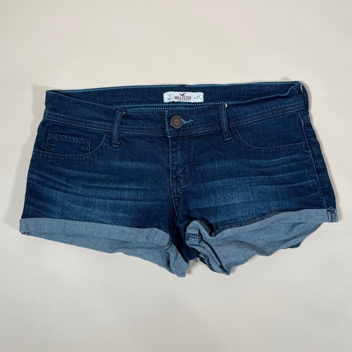 Hollister Cuffed Low Rise Short Shorts Dark Wash Blue Denim Jean Shorts 5 / 27W - Imagen 13 de 14