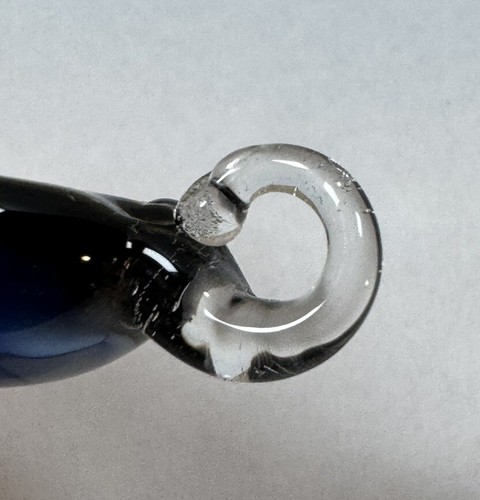 Black Hand Blown Glass Blue Floral Swirl Murano Style Pendant 1.75” - Picture 6 of 10