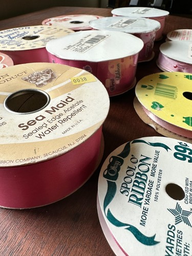 Large Lot Pink Ribbon Spools - Wired, Acetate, Satin - New Old Stock - Picture 17 of 18