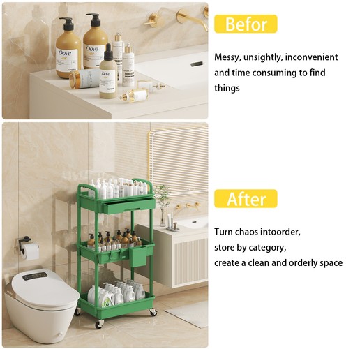 SPACEKEEPER 3 Tier Rolling Storage Cart With Drawers Rolling-Huge discounts - Picture 47 of 47