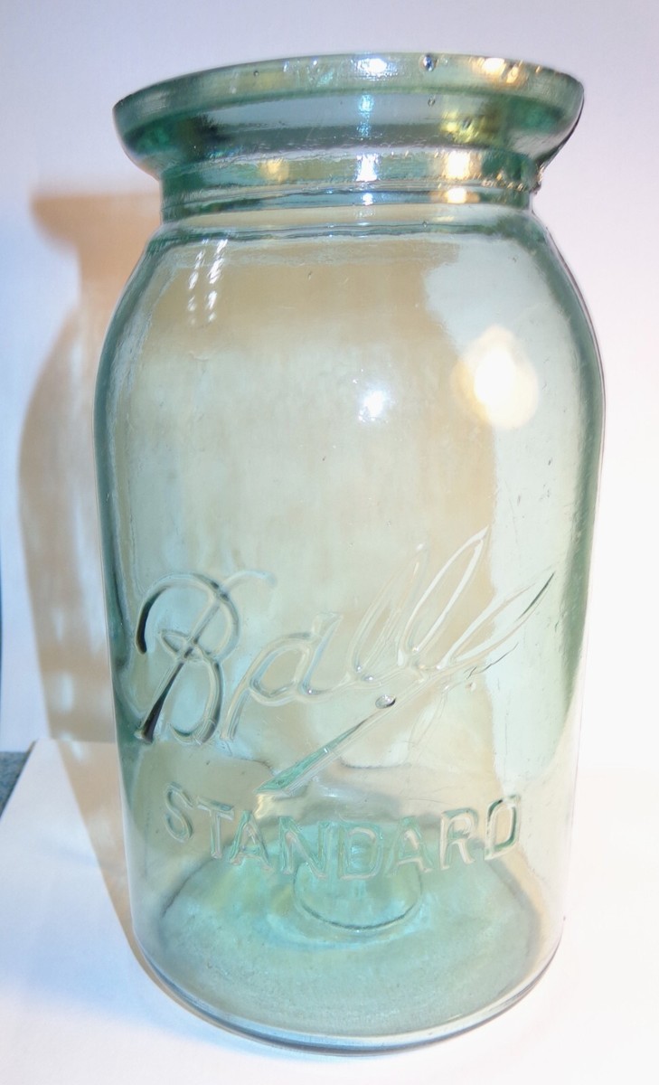 VINTAGE ANTIQUE 1896-1910 BLUE GLASS WAX SEAL BALL STANDARD QUART