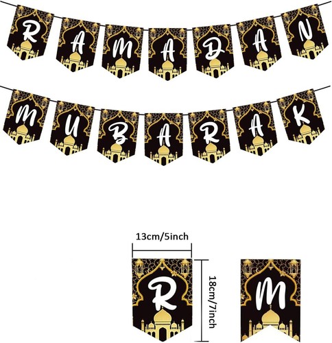 Ramadan Mubarak Banner Decorations for Home Wall Party Supplies Gold Black - Picture 2 of 5