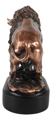 Ebros Western Large Angry Charging Bison Statue in Bronze Electroplated Finish - Bild 7 von 10