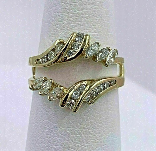 1Ct Lab Created Diamond Marquise Wedding Enhancer Band Ring 14k Yellow Gold Ove - Picture 1 of 2