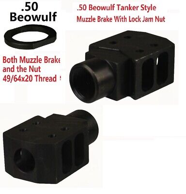 50 Beowulf 49/64x20 TPI Tanker Style Muzzle Brake,With 49/64x20 TPI Jam... 