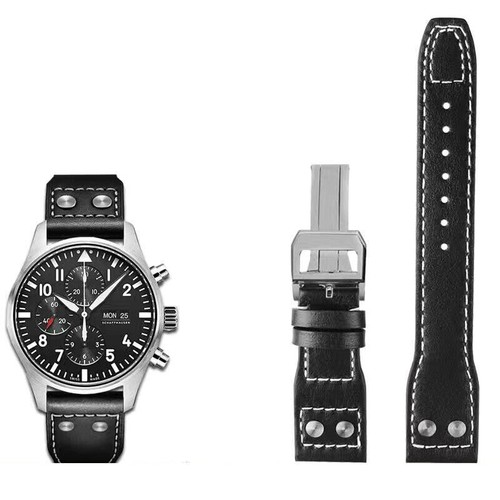 22 X 18MM FIT FOR IWC BIG PILOT BLACK LEATHER WATCH STRAP WITH DEPLOYMENT BUCKLE - Picture 10 of 21