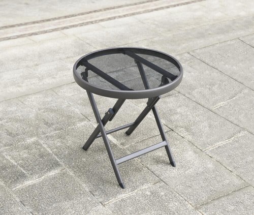 18" Braun Stahlgestell Klappbar Elegant Rund Terrasse Beistelltisch Rauchglas Tischplatte - Bild 3 von 4