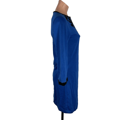 Vintage 90s y2k NICOLE MILLER New York Blue Black Velvet Beaded LS Zip Dress 16 - Picture 6 of 12