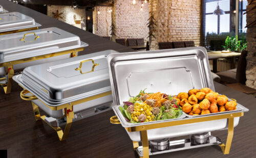 2/4/6/8 Pack Chafing Dish Set Golden Half Pan Chafer Gastronomie Speisenwärmer - Bild 9 von 13