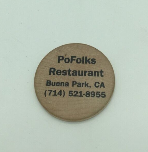 Níquel de madera, restaurante PoFolks, Buena Park, California, publicidad - Imagen 2 de 2