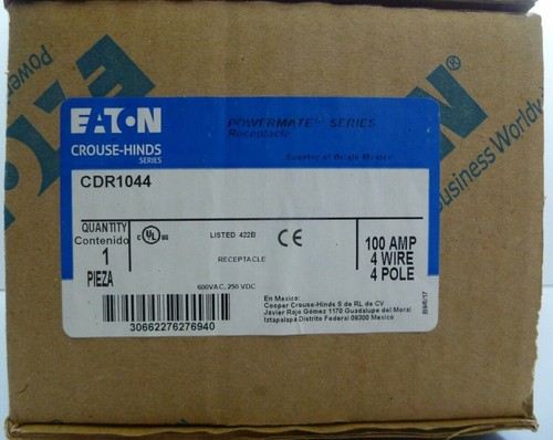Crouse Hinds CDR1044 100 Amp 600V 4W 4P Powermate Receptacle - New In Box - Picture 2 of 3