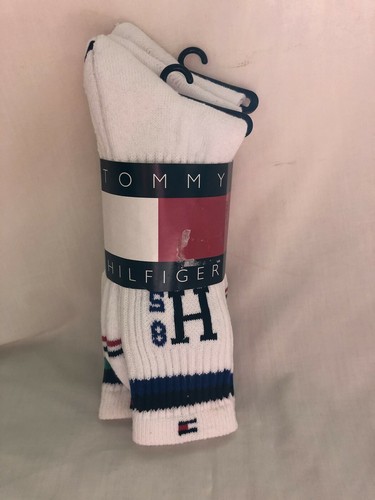 3 Pairs of TOMMY HILFIGER H85 White Athletic Crew Socks Mens Size 10-13 NEW NWT - Picture 1 of 1