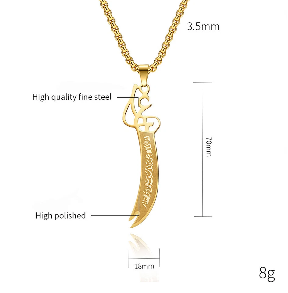 Arab Koran Imam Ali Sword Muslim Islam Knife Stainless Steel Pendant Necklace - Bild 2 von 4