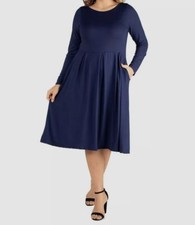 24seven Comfort Apparel Women's Blue Fit & Flare Midi Dress Plus Size 2X