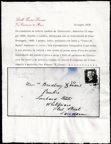 1840 1d Black Plate 1a QL 4m Third SUNDAY May Date Diena Cert FU Cat. £6,500.00 - Picture 4 of 4