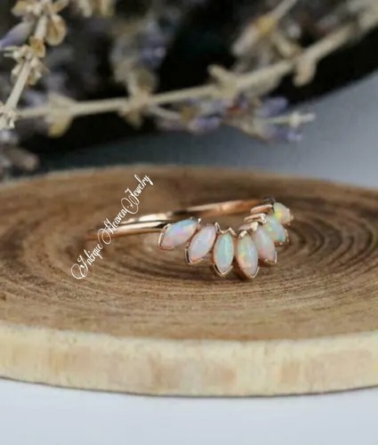 Natural Fire Opal Ring, Art Deco Opal Ring, October Birthstone, Ethiopian Opal - Picture 3 of 5