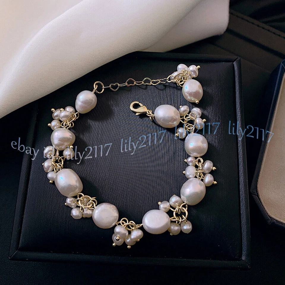 Genuine Natural 11-12mm White Freshwater Baroque Pearl Beads Bracelet 6-9'' - Image 3 of 4