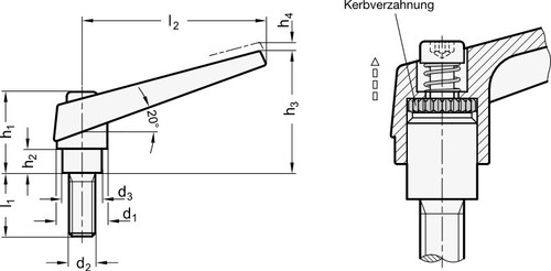 verstellbarer Klemmhebel mit Schraube, schwarz, M16x80 - Bild 2 von 2