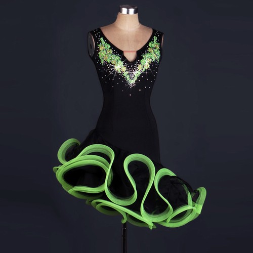 Latin Ballroom Dance Dress Modern Salsa Waltz Standard Long Dress#F192 3 Colors - Picture 7 of 15