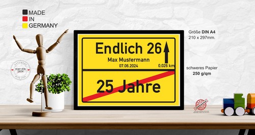 Geschenk 26 Geburtstag personalisiertes Ortsschild Deko Bild für Männer Frauen - Bild 4 von 7