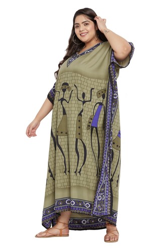 Women Plus Size Loose Kaftan Tunic Dress Hippy Kimono Sleeve Caftan Tunic Tops - Picture 656 of 809