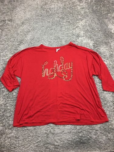 Cato Holiday Shirt Woman Size 18W/20W Red Holiday Theme Christmas 3/4 Sleeve - Imagen 1 de 14