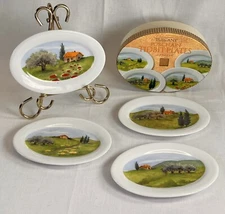 Set 4 Susanne Riette Oval Tidbit Party Appetizer Snack Plates Dishes Tuscany 4x6
