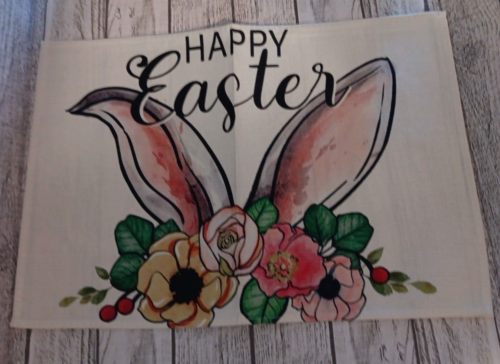 Happy Easter Placemats Set of 4 Carrots Bunny Ears Cross Blue Truck Burlap - Picture 4 of 6