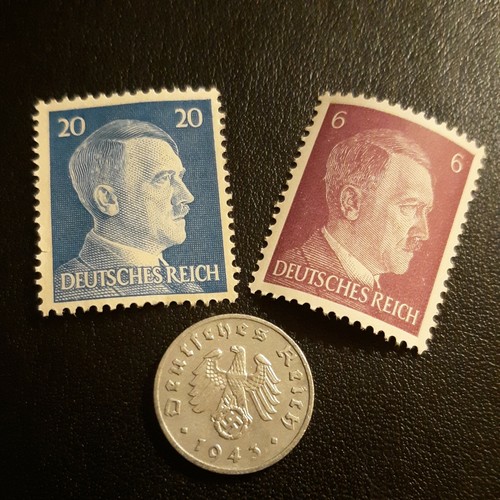 2 German Stamps ~ Plus 1 Reichspfennig Coin ~ ww2 Germany - Picture 2 of 6