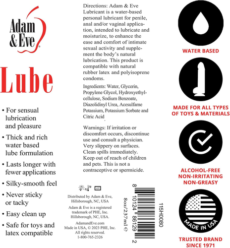 Adam & Eve Premium Water Based Lube, Personal Sexual Lubricant for Women, Men, C - Picture 6 of 12