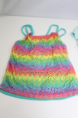 2 Pieces Youth Girls Large 10/12 Swimsuit Cover-Ups Tops Little Mermaid Rainbow - Picture 2 of 11