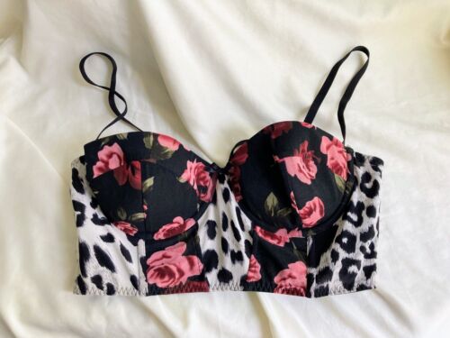 Leopard Print & Roses Bustier By Seduction/Frederick’s Of Hollywood Sz Large - Picture 1 of 11
