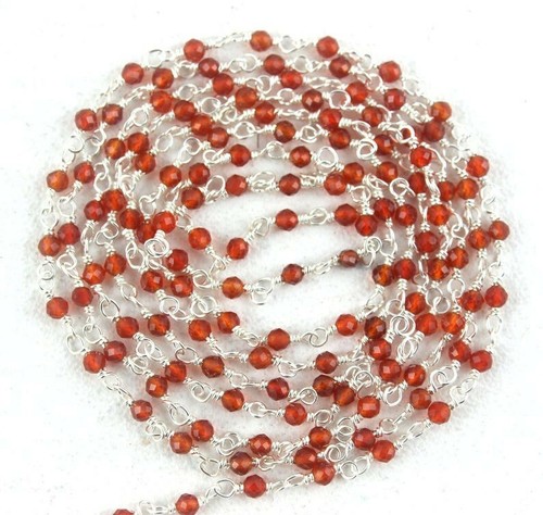 92,5 Cadena de Rosario de Plata Esterlina Cornalina Facetadas Rondelas 2 MM Cuentas Joyería - Imagen 6 de 6