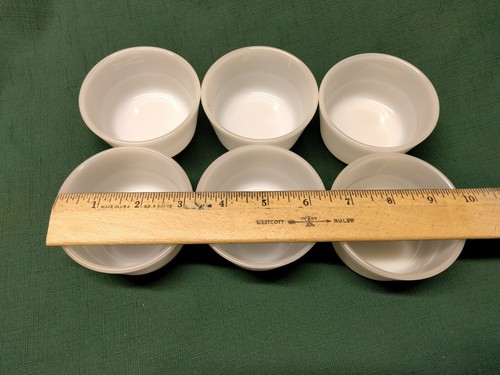 Menge 6 Vintage GLASBACKEN 4 Unzen Milchglas Puddingbecher Auflaufförmchen klein 3" Schüsseln - Bild 9 von 9