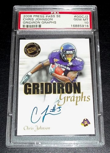 PSA 10 gemas como nuevas radiocontrol Chris Johnson automático 2008 Press Pass SE novato autógrafo firmado