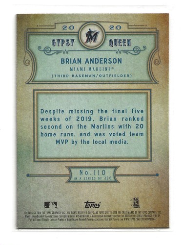 BRIAN ANDERSON 2020 Topps Gypsy Queen Base Card Miami Marlins (#110) - Picture 2 of 2