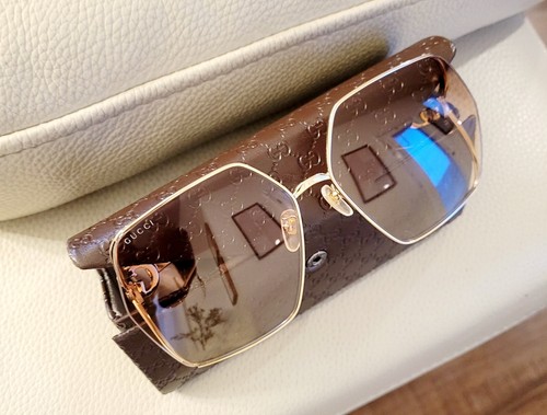 GUCCI 1322 Gold Brown Enamel Stripe Oversized Retro Metal Sunglass GG1322SA 002 - Picture 2 of 7