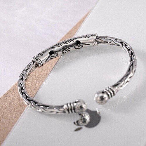 Braccialetto Aperto Regolabile Vintage Uomo E Donna Bracciale Argento Gioielli - Foto 7 di 12