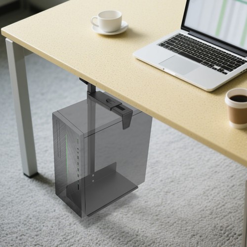 PC Halterung unter Schreibtisch Rechner Halterung Büro Verstellbar Schwarz 30kg - Bild 20 von 20