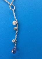 Sterling Silver Necklace With Small Amethyst Drop + Cz Sterling Silver Necklace With Small Amethyst Drop + Cz