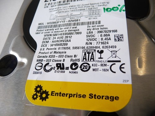 AU SELLER 2TB WD2003FYYS WD WESTERN 7.2K SATA 64MB 3.5" HD 100% PASS RATED - 第 3/4 張圖片