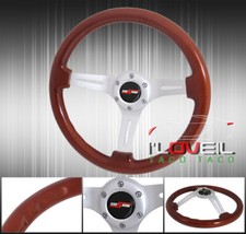345mm Light Wood Grain Chrome 3 Spokes Hole Steering Wheel + Jdm Godsnow Button