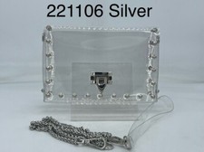 New Vintage Transparent PVC Clear Shoulder bag Clutch Purse w Silver Chain 106