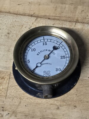 #ad Vintage W. D. Allen Mfg. Co. Chicago Brass Pressure Guage 30psi $109.99