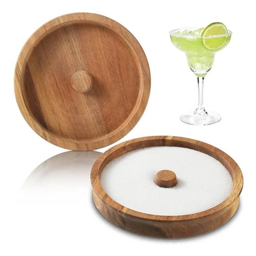 Cocktail Glass Rimmer For Salt Sugar Lime Wooden Round Bartender Tool Portable - Picture 4 of 12