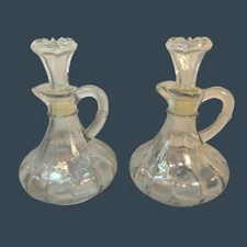 Anchor Hocking Glass Oil Vinegar Cruet Set Cut Glass Stoppers Clear